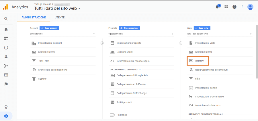 Amministrazione Google Analytics