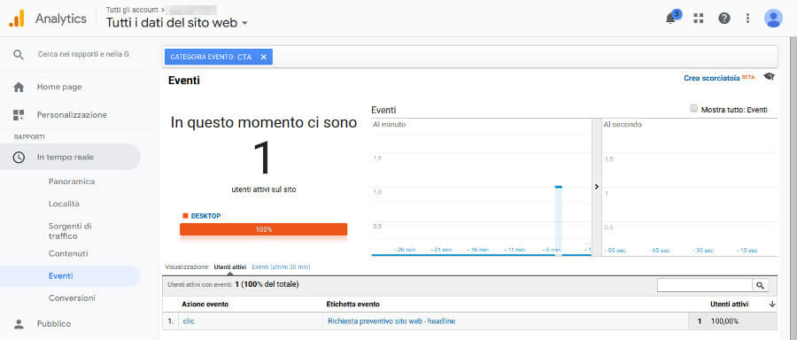 Google Analytics eventi tempo reale 2