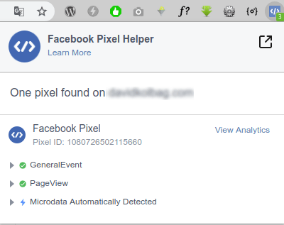 Facebook Pixel Helper di Google Chrome