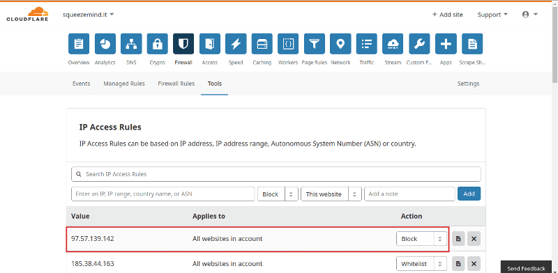 indirizzo ip bannato su cloudflare