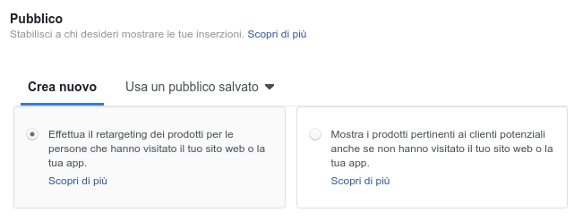 Scelta retargeting inserzione dinamica