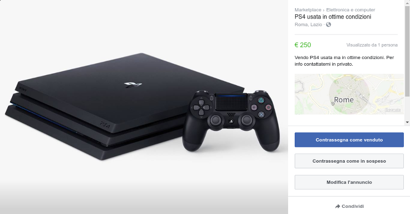 scheda prodotto Facebook marketplace