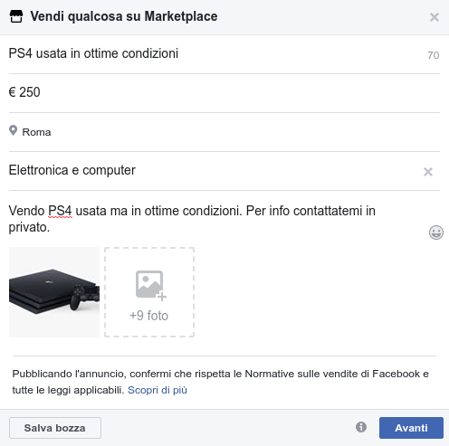 annuncio facebook marketplace