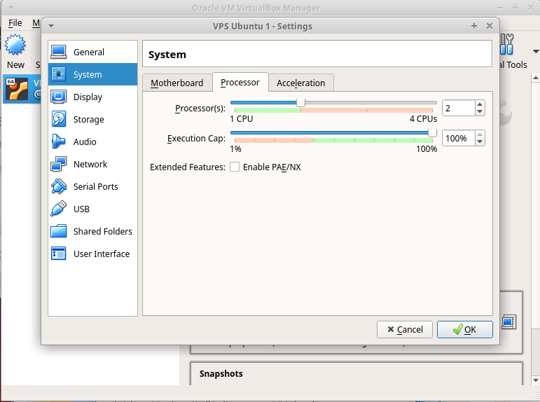 selezione numero CPU macchina virtuale