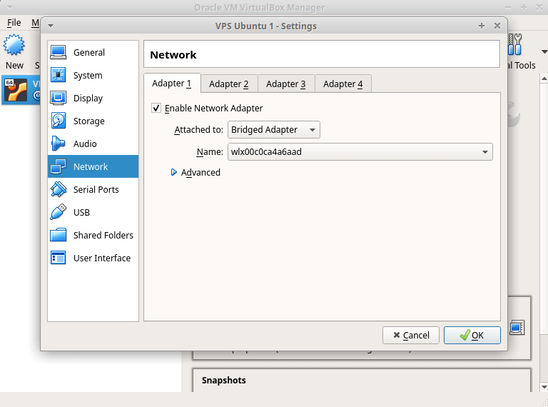 connessione internet su virtual machine