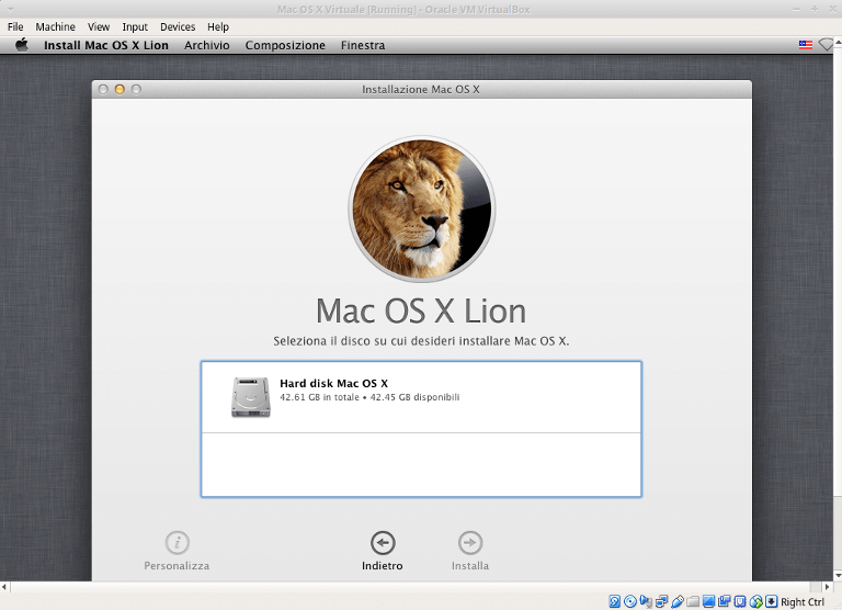 macchina virtuale mac scelta hard disk
