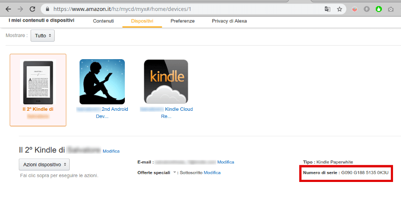 seriale kindle su account amazon