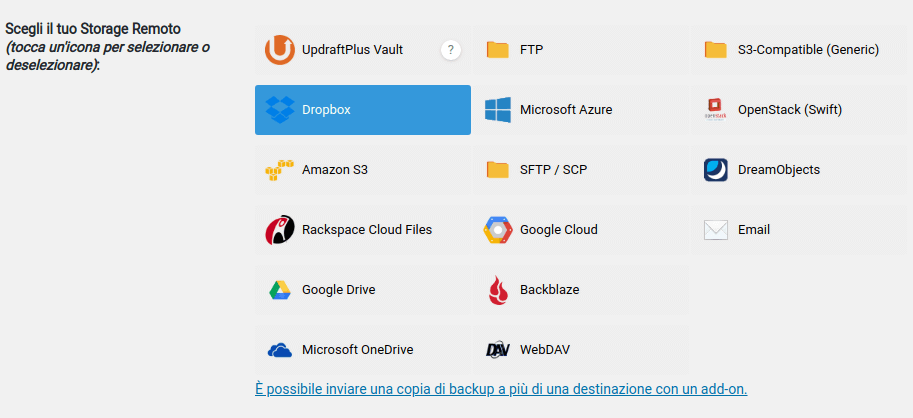 backup esterno con politica backup con updraftplus per WordPress