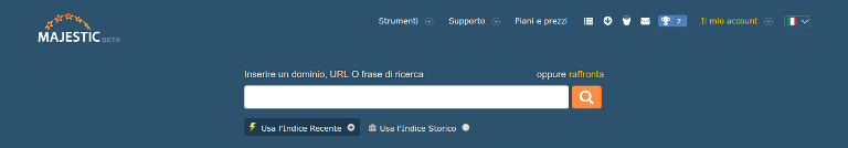 pagina iniziale di majestic seo