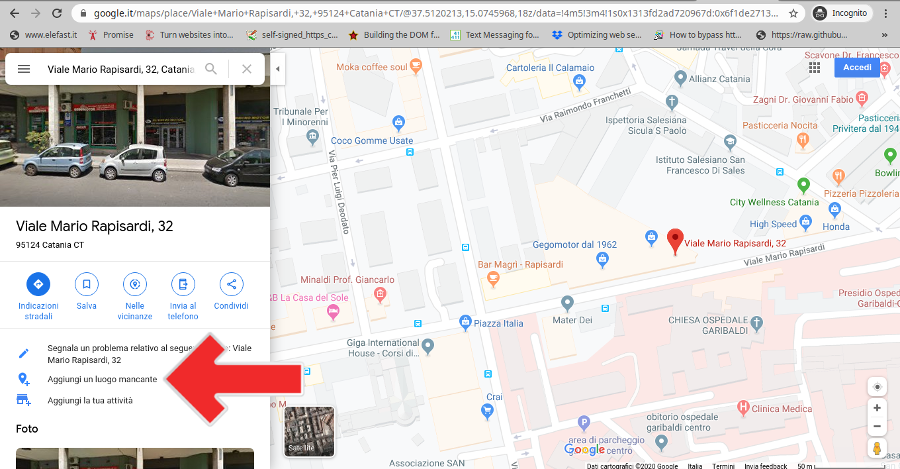 Aggiunta luogo mancante su Google Maps