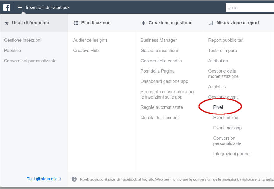 link pixel in gestione inserzioni
