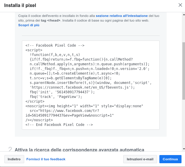 codice Facebook pixel in Javascript